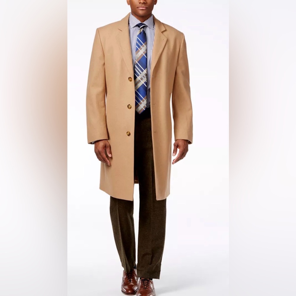 London Fog Men Signature Wool-Blend 3 Button Front Overcoat  - Camel 44L.   NWT